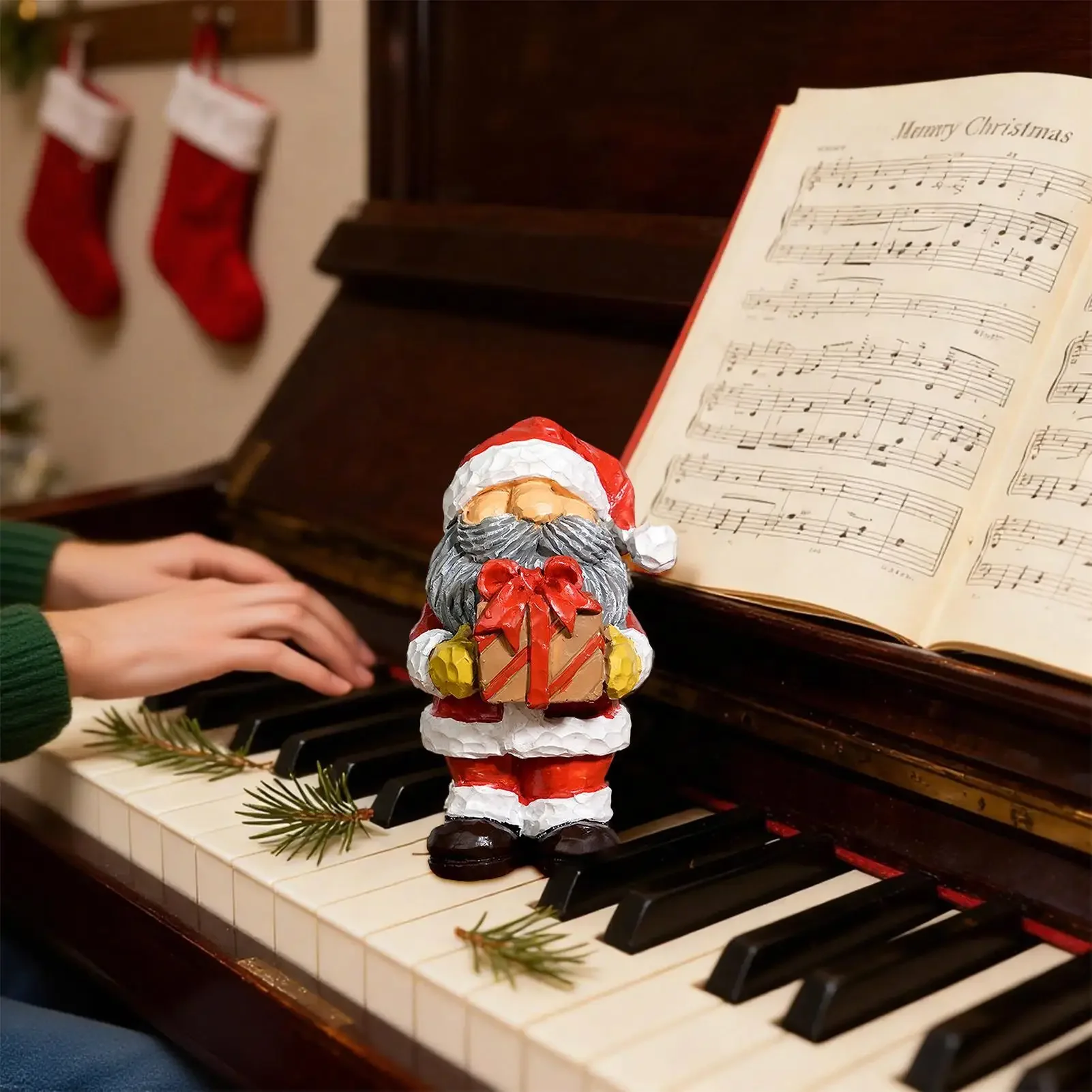 Christmas Figurines Resin Holiday Statue Christmas Statue For Winter Holiday Party Home Display Living Room Bedroom Nightstand
