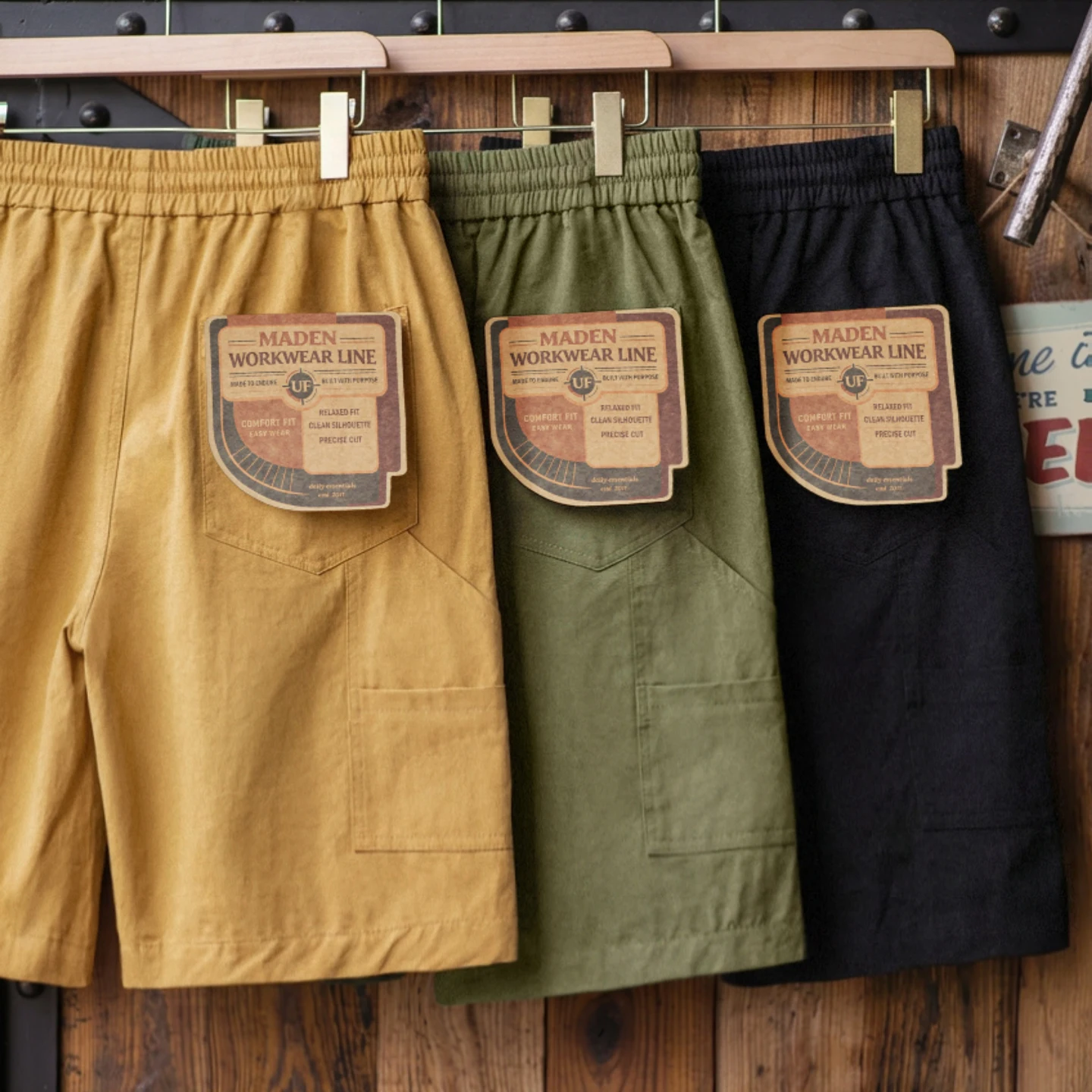 MADEN Vintage Mountain Series Lightweight Cargo Shorts Retro Double Knee Wide Leg Logger Style Outdoor Camping Men Summer