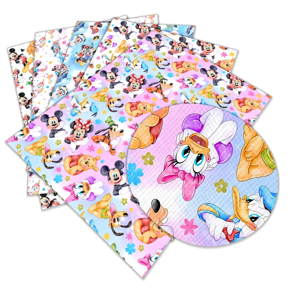 Disney Cartoon Mickey Minnie Mouse Printed Faux Leather Sheets Vinyl Sheets DIY Earring Hair Bow Crafts Leather 12*8 Inches