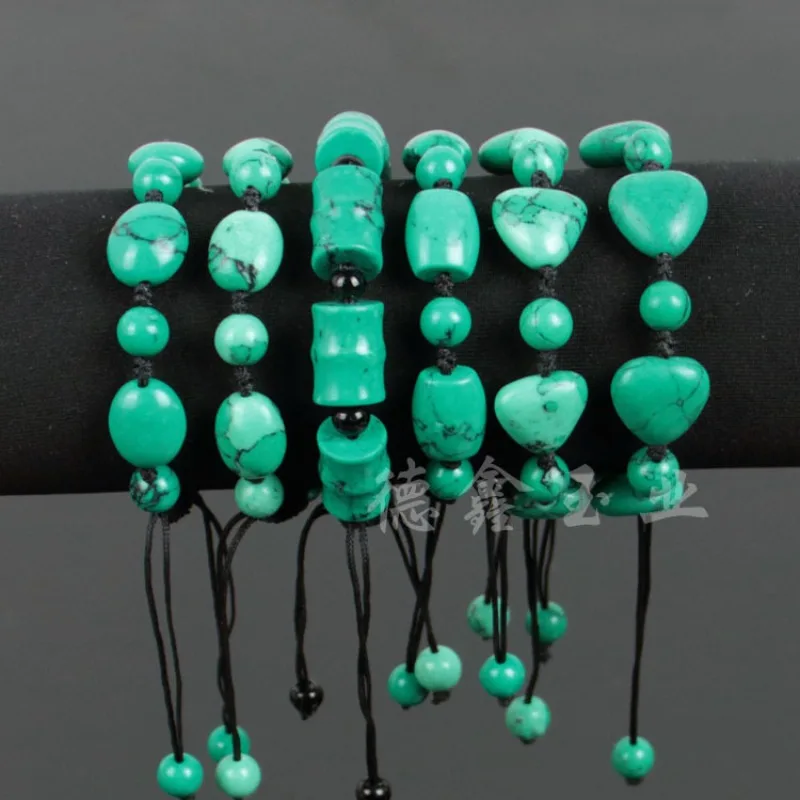 Natural Turquoise Heart Adjustable Bracelet DIY Hand knotting Design Bring Health Wealth Lucky Women Jade Beads Jewelry Female