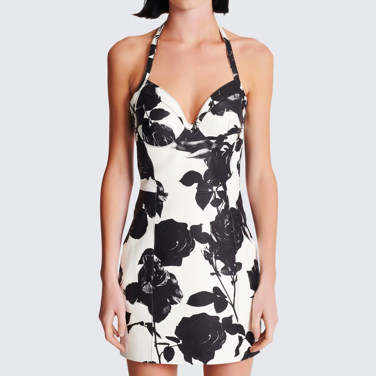 

Summer New Fashionable Temperament Commuting Print Slim Fit Sexy Sleeveless Zipper Women's Hanging Neck Suspender Short Dress