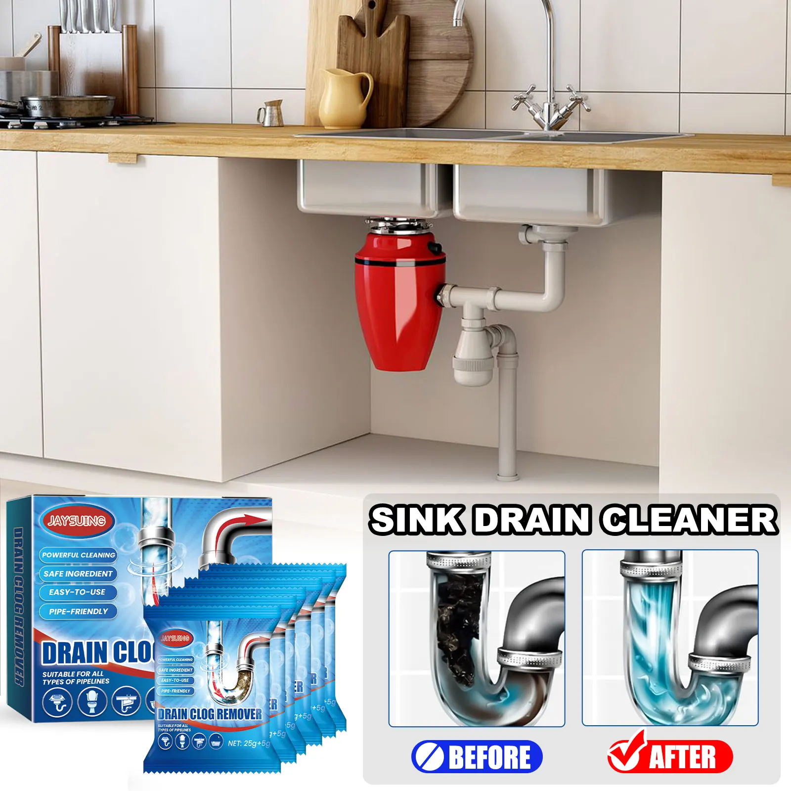

JAYSUING Sink Drain Cleaner Powerful Pipe Dredging Clog Remover Cleaning Agent for Kitchen Toilet Deodorization Clogging Sewer
