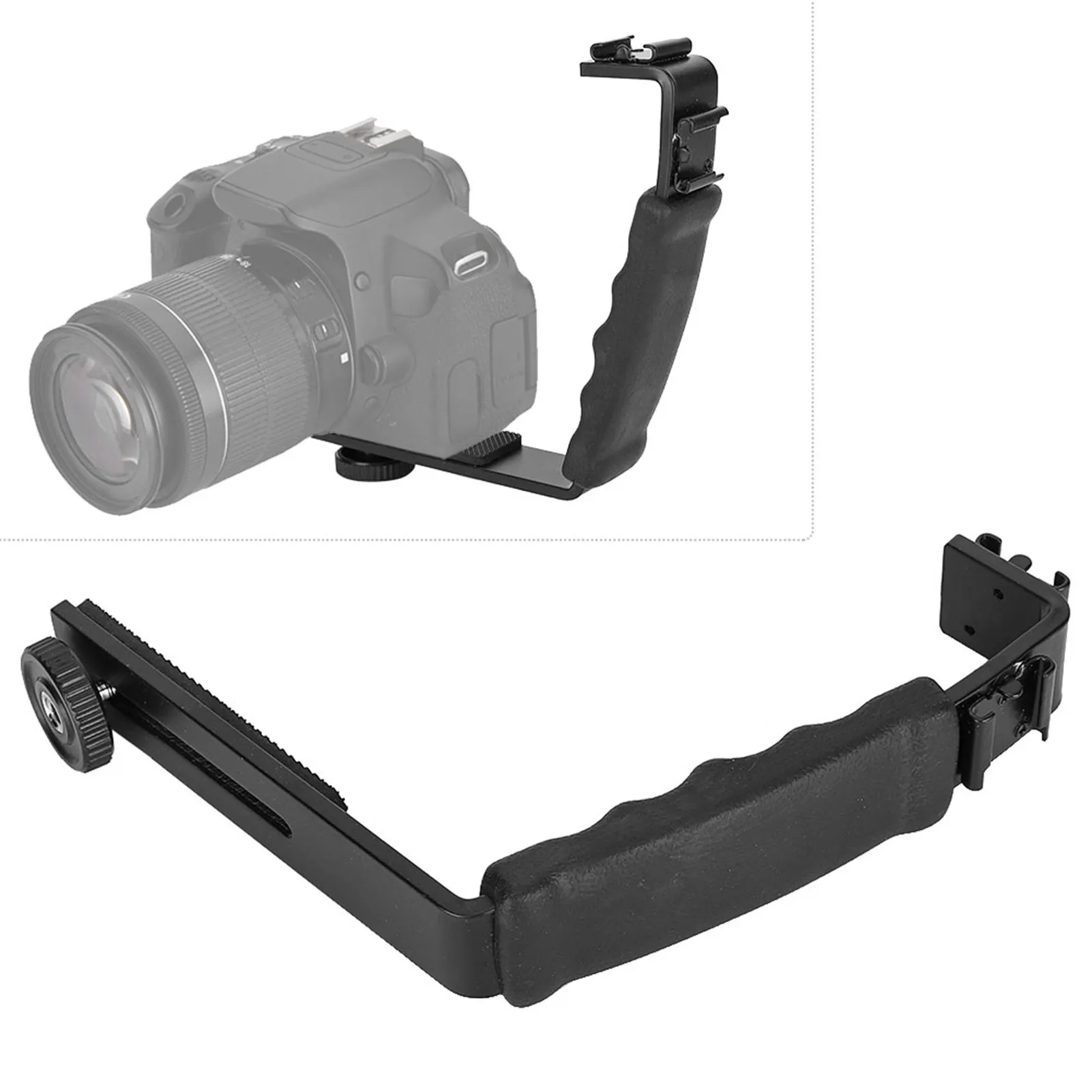 Camera Flash L Bracket Dual Hot Shoes Holder Mount Adapter Mount DV Microphone LED Light Camera Flash Bracket L Flash Bracket