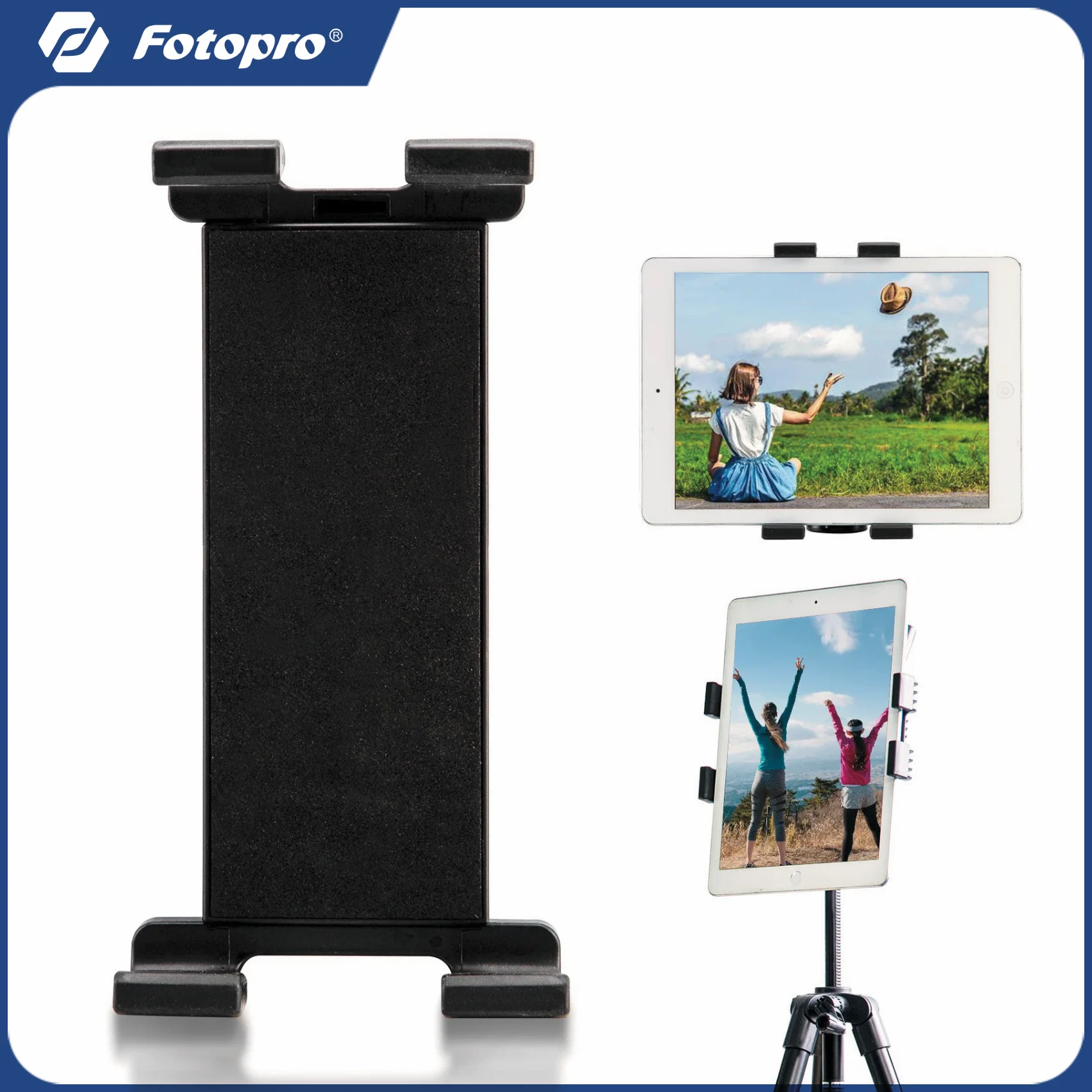 

Fotopro iPad Держатель адаптера для крепления штатива для планшета Вращающийся на 360° Регулируемый универсальный зажим для штатива для планшета для iPhone