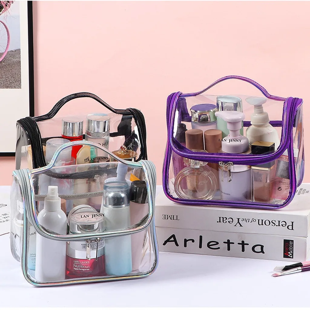 Transparent PVC Cosmetic Bag Portable Waterproof Toiletry Bag Large Capacity Storage Bag High Aesthetic Value Handbag