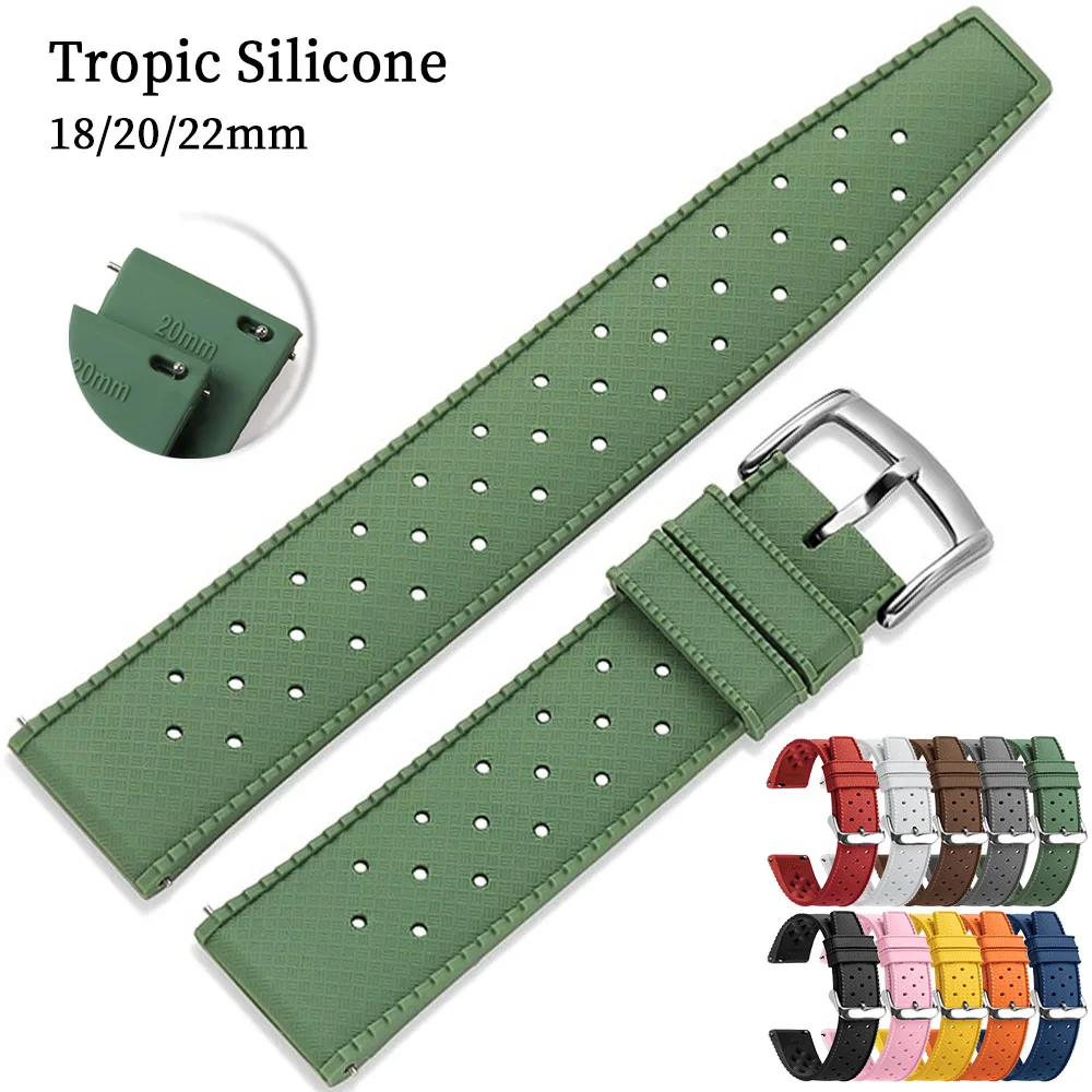 18mm 20mm 22mm Tropic Silicone Strap Quick Release Watch Band for Seiko for Rolex Rubber Bracelet Soft Sport Men Women Wristband