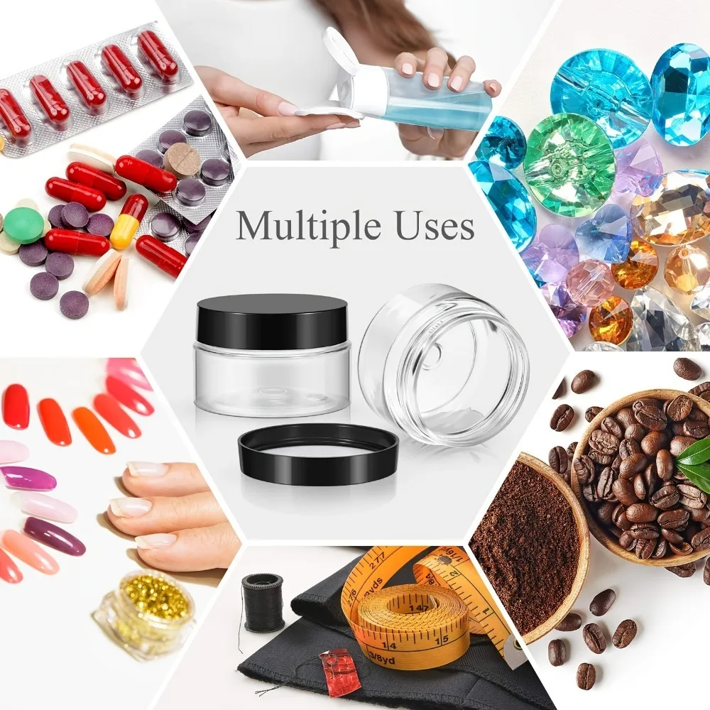 50 Stück 2g 3g 5g 10g 15g 20g Tragbare Leere Plastik-Cremetiegel, Mini-Kosmetikflaschen, Transparente Behälter für Nagellack und Hautpflege – Detail 12