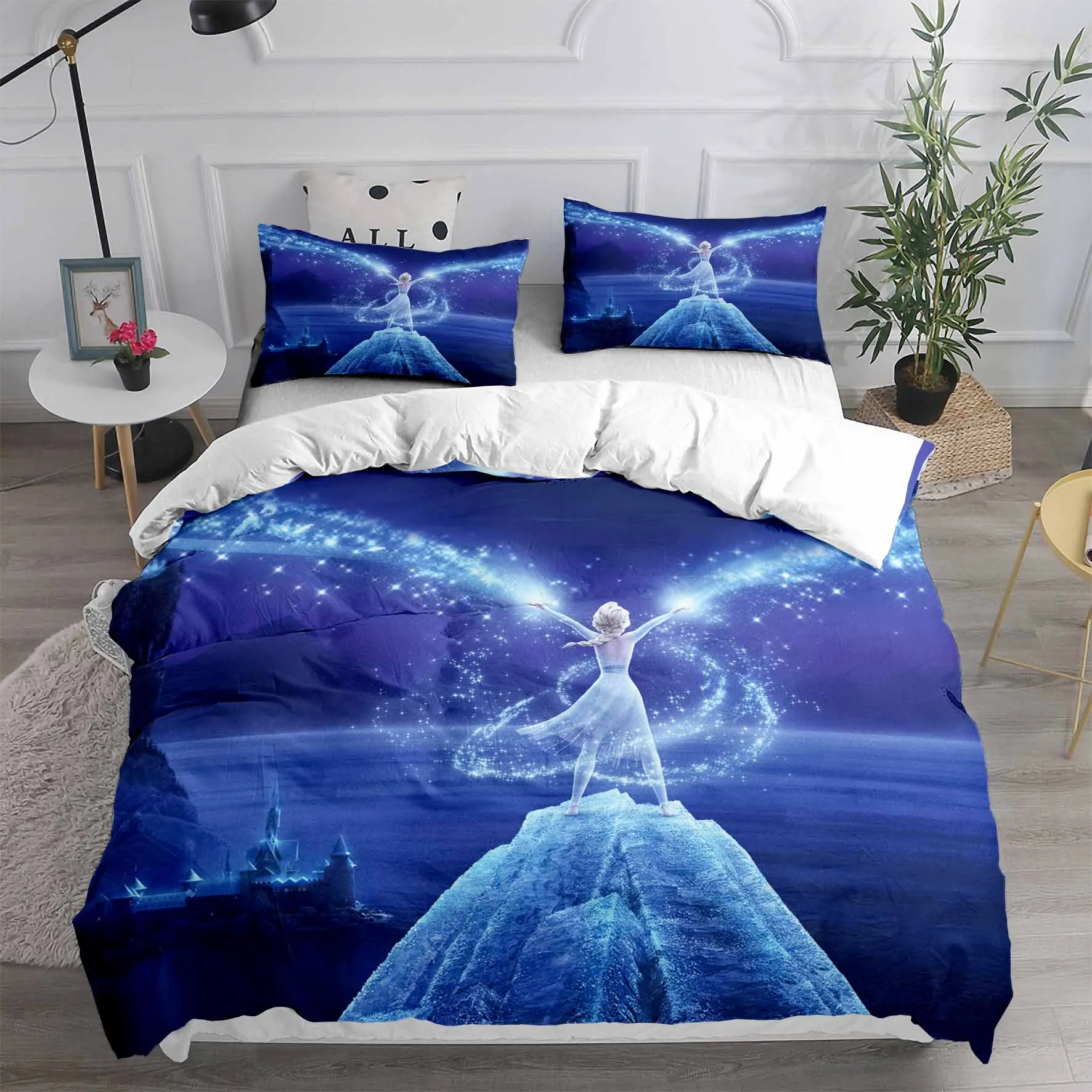 Cute Elsa Cartoon Bedding Set for Kids Boys Girls Anime Frozen Quilt Set Cute Anna Duvet Cover 1 Duvet Cover and 2 Pillowcases