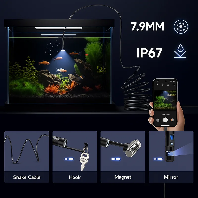 كاميرا المنظار الصناعي المحمولة 2MP OTG Android IOS متوافقة مع سلك صلب 1 متر IP67 لصيانة السيارات والاستخدام المنزلي #4