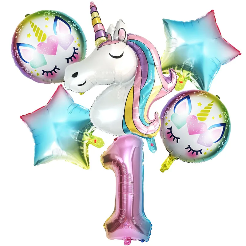Rainbow Unicorn 32inch Number Foil Balloons Set Baby Shower Kids Girls 1 2 3 4 Years Birthday Unicorn Party Decorations Supplies