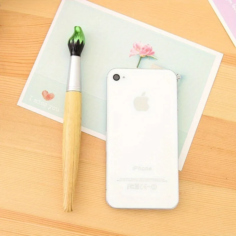2Pcs Random Color Cute Kawaii Wooden Ballpoint Pen Creative Writing School Stationery