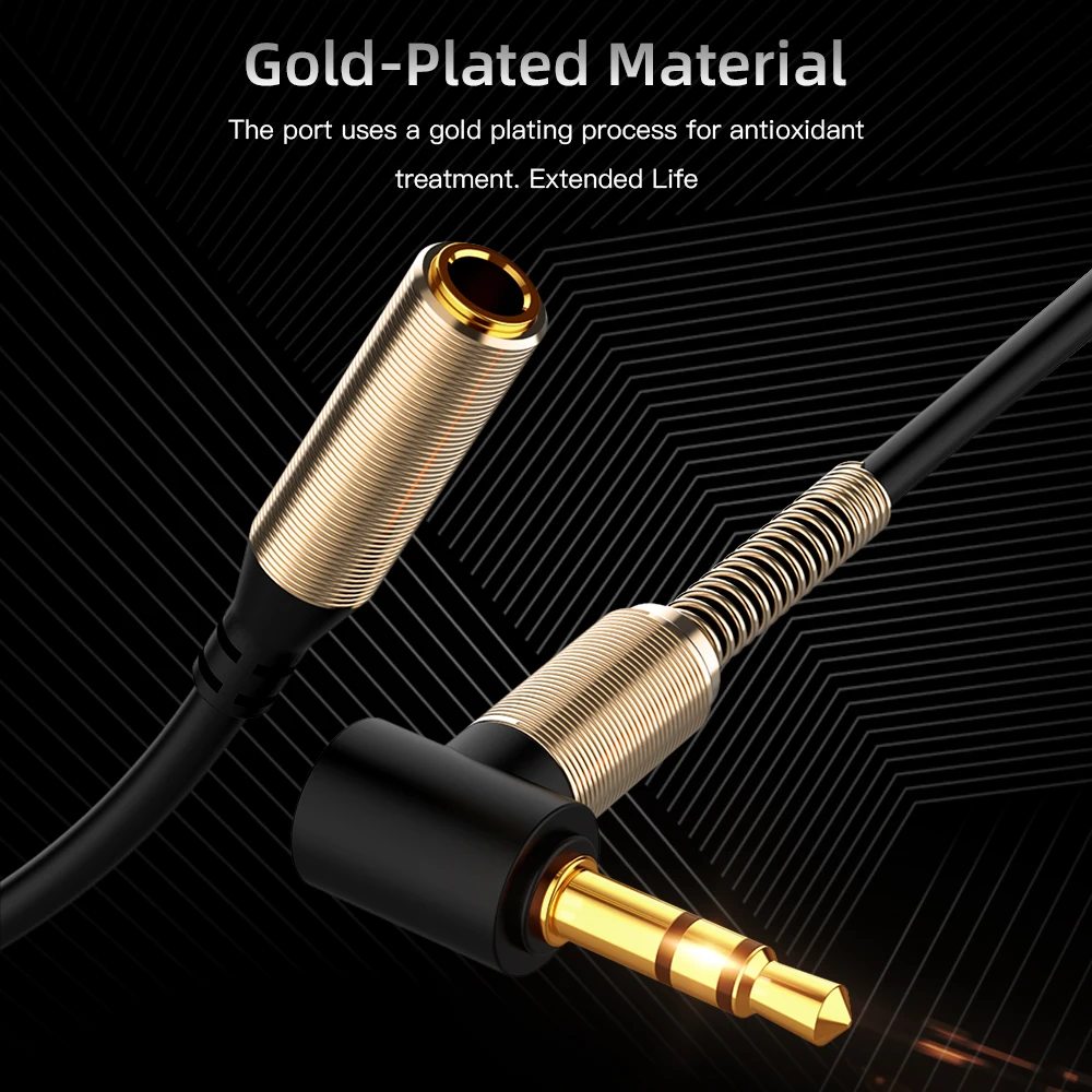 High Quality 3.5mm Jack AUX Audio Male to Female Extension Cable 90 Degree Right Angle Auxiliary Speaker Cable for PC Headphone