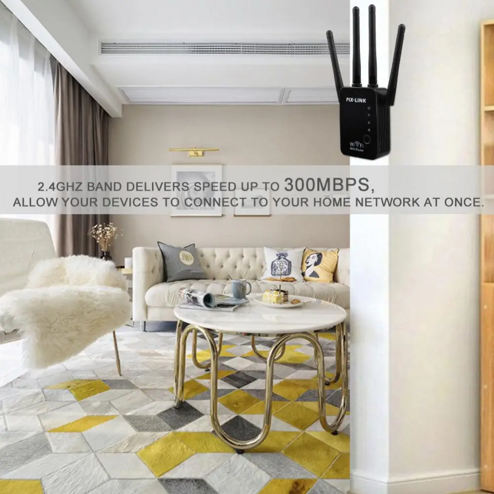 WR16Q N300 Wireless-N WiFi Router/Repeater, Multiple Mode for Different Scenarios,Superior Wired Speed,4 Antennas,Wide Coverage