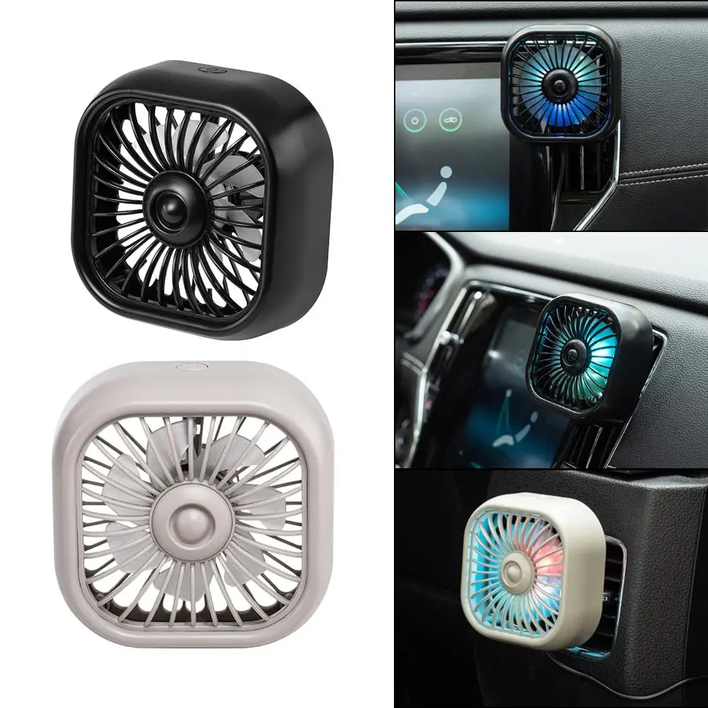 Universal Auto Air Outlet Fan Mini USB Powered With LED Mood Light 360 Adjustable Swivel Clip On Vent Quiet Portable Fan