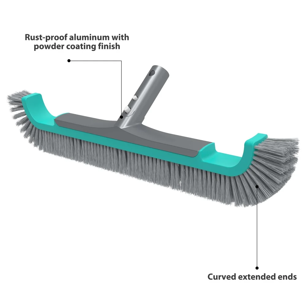 20 Inch Curved End Pool Brush with Extended Side Bristles Durable Aluminum Handle In Ground Above Ground Pools Spas Tubs