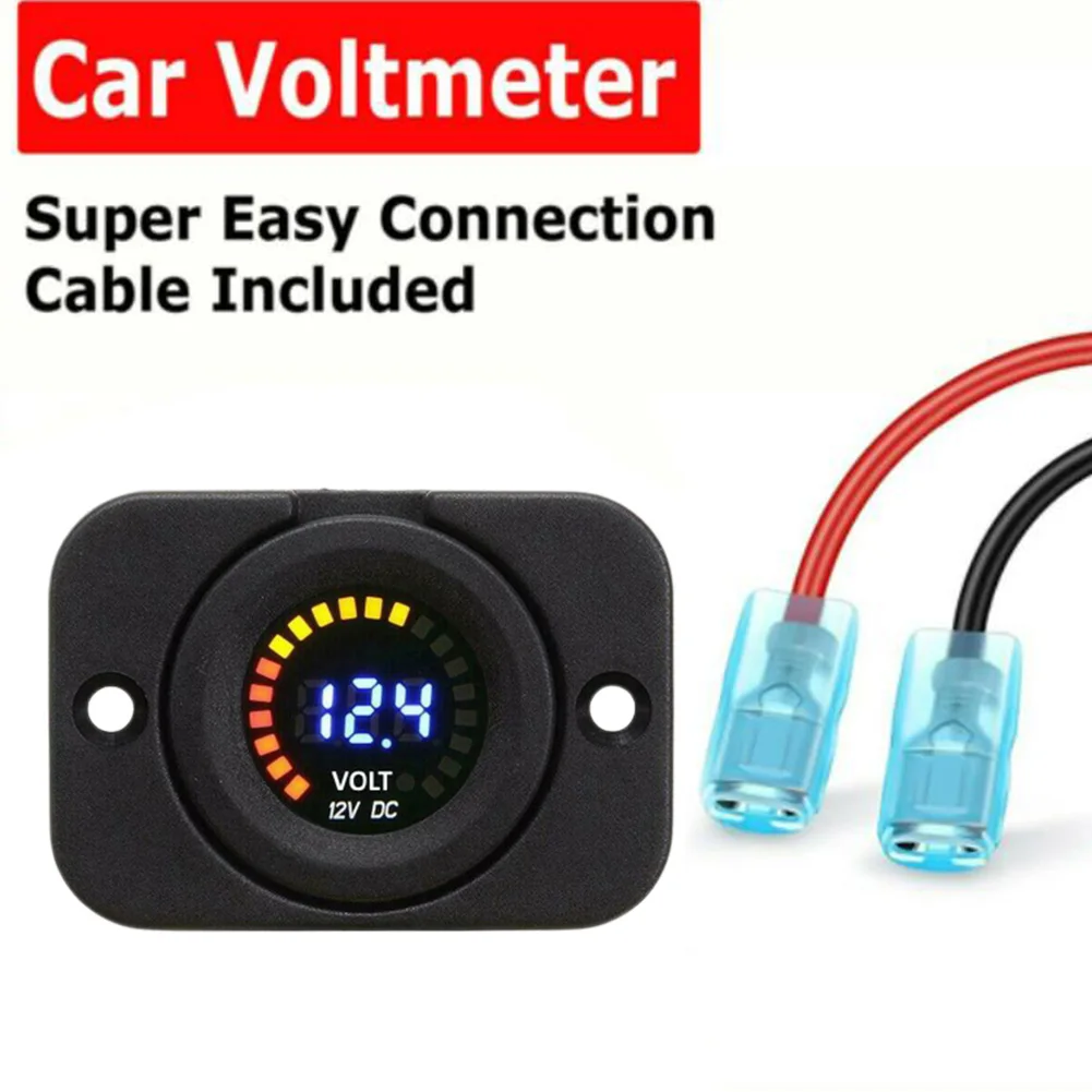 Monitor Your Vehicle's Battery with the 12V LED Voltmeter Waterproof and Universally Fits Most Motorbikes and Cars