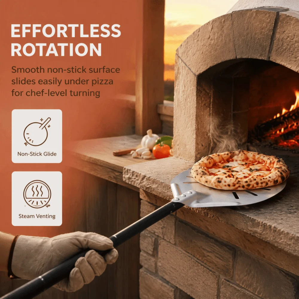 Aluminum Pizza Turning Peel Extra Long Handle Two Section Handle Pizza Turner Non Stick Surface Hard Anodized Pizza Paddle