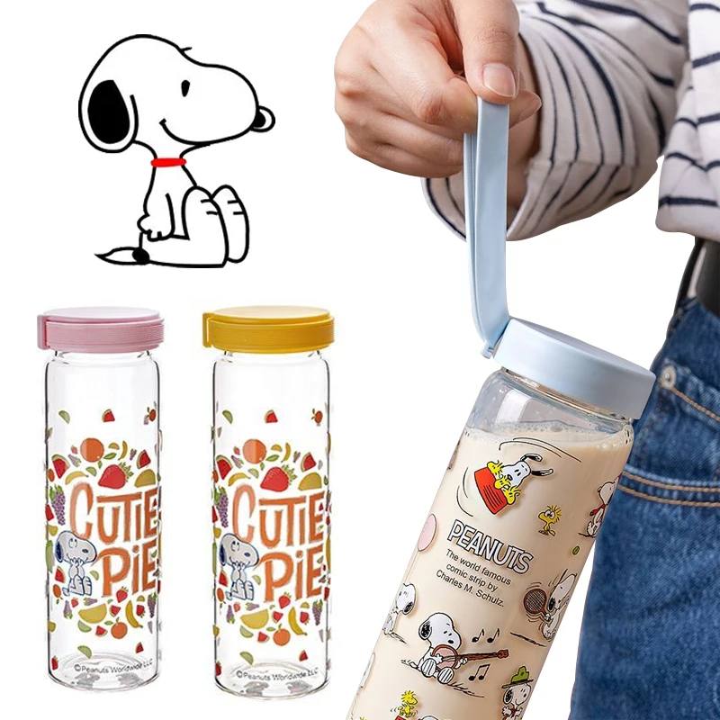 Snoopy Cartoon Glass Water Bottle Transparent Portable Sport Leakproof Drinking Bottles Outdoor Travel Kids Water Bottle Gifts