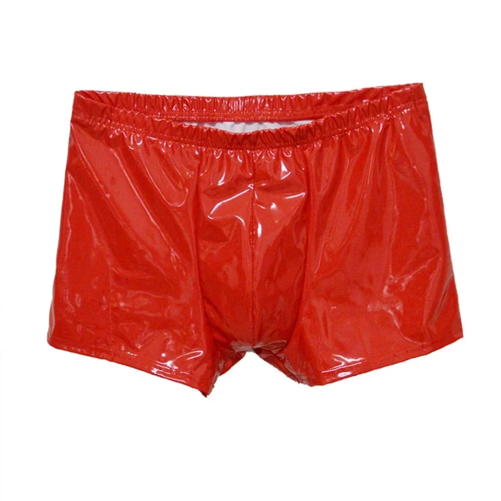 Boxershort erkekler şort kısa külot yüzük şık Wetlook lateks erkek Faux deri kısa iç çamaşırı boyutu L 4XL