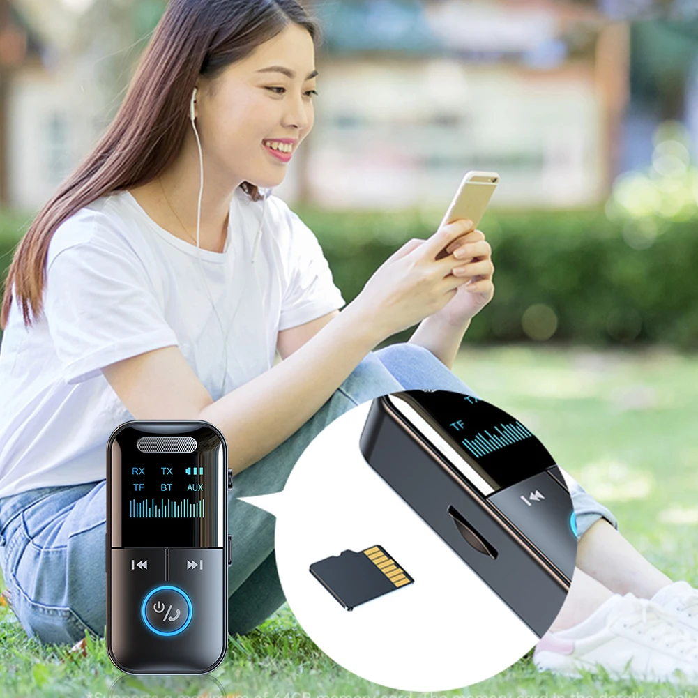 Transmisor y Receptor de Audio BT 5.4, Adaptador Inalámbrico de Audio con Conector Auxiliar de 3.5 mm y Pantalla LED, Compatible con Tarjetas TF