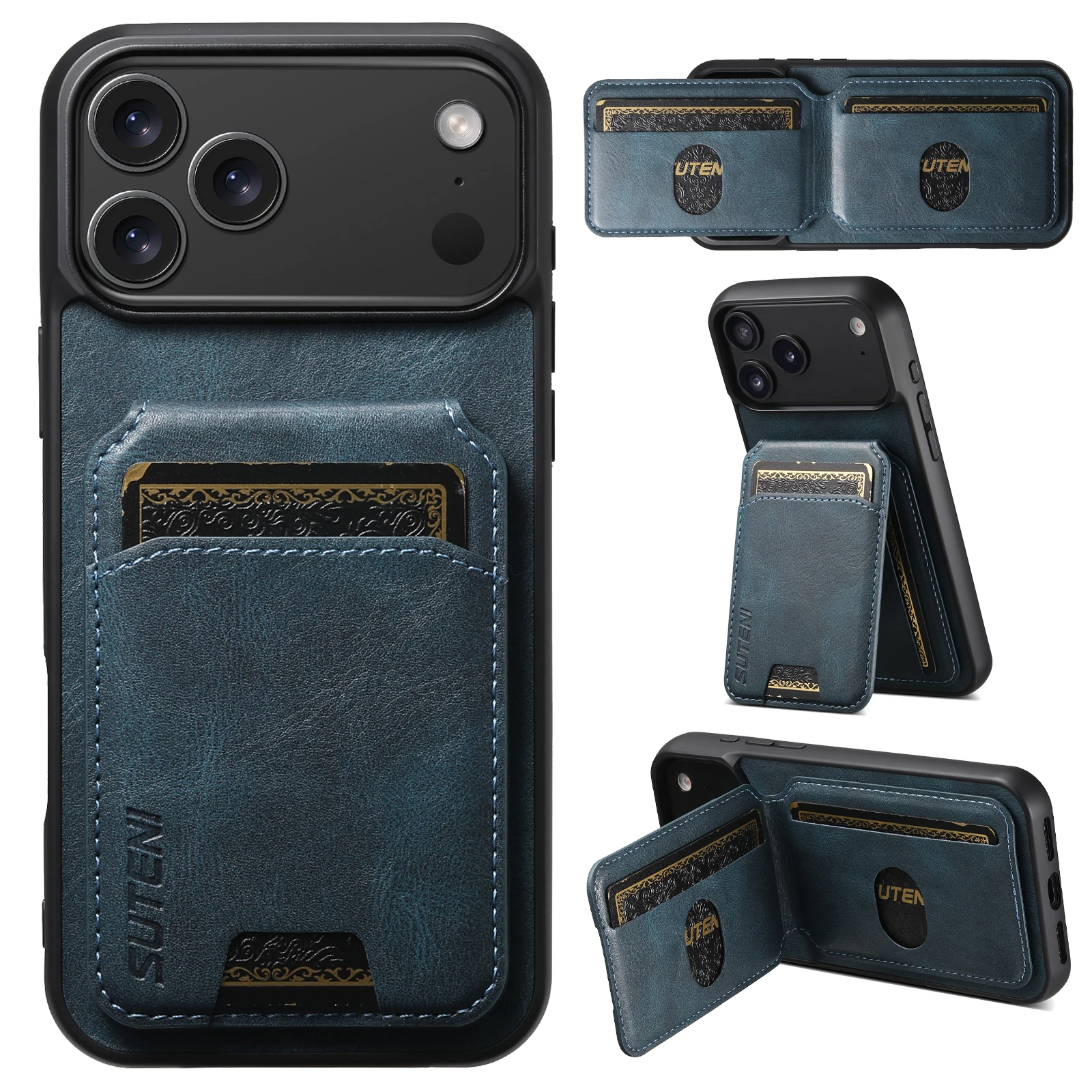 Étui portefeuille de luxe en cuir pour iPhone 17 Pro Max, 17 Air, 17e avec porte-cartes et support intégré