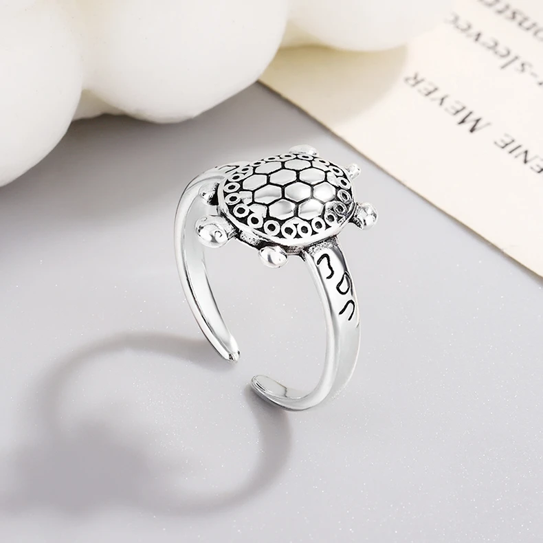 Vintage Cute Mini Turtle Hot Sale Silver Color Resizable Opening Ring For Women Fashion Jewelry