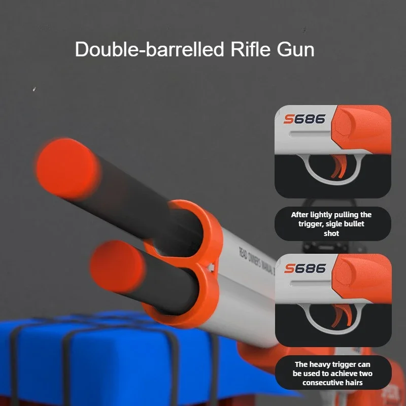 NEW 2025 S686 Rifle Double Barreled Airsoft Launcher Dual Soft Bullets Outdoor Sports Game Pistola Shot Gun Weapon for Kids Gift