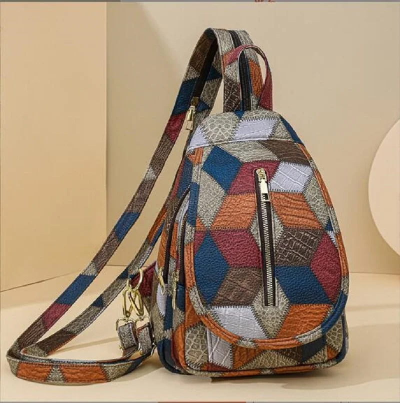 

New Multifunctional Fashion Patchwork Leather Backpacks Women's Large Capacity Casual Travel Shoulder Bags Totes Crossbody Bag