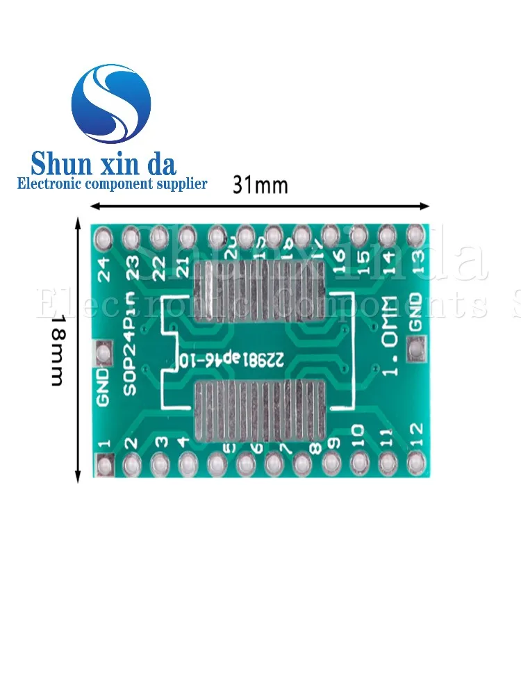 Placa de transferência DIP Pin Board Pitch, placa adaptadora IC, placa de conversão, SSOP24, TSSOP24, SOP24, SOP-24, DIP24, 0,65 milímetros, 1,27 milímetros, 10pcs