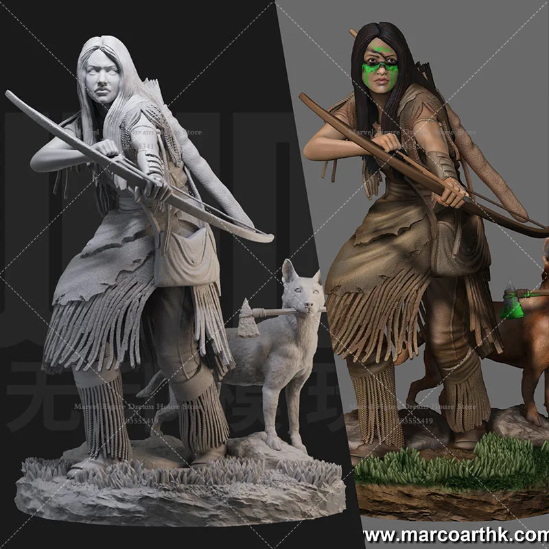 

1/24 1/18 Scale Naru Iron Blood Comanche Tribe Female Warrior Prey DIY Self-assembled GK 3D Resin Un-panited White Doll For Toy