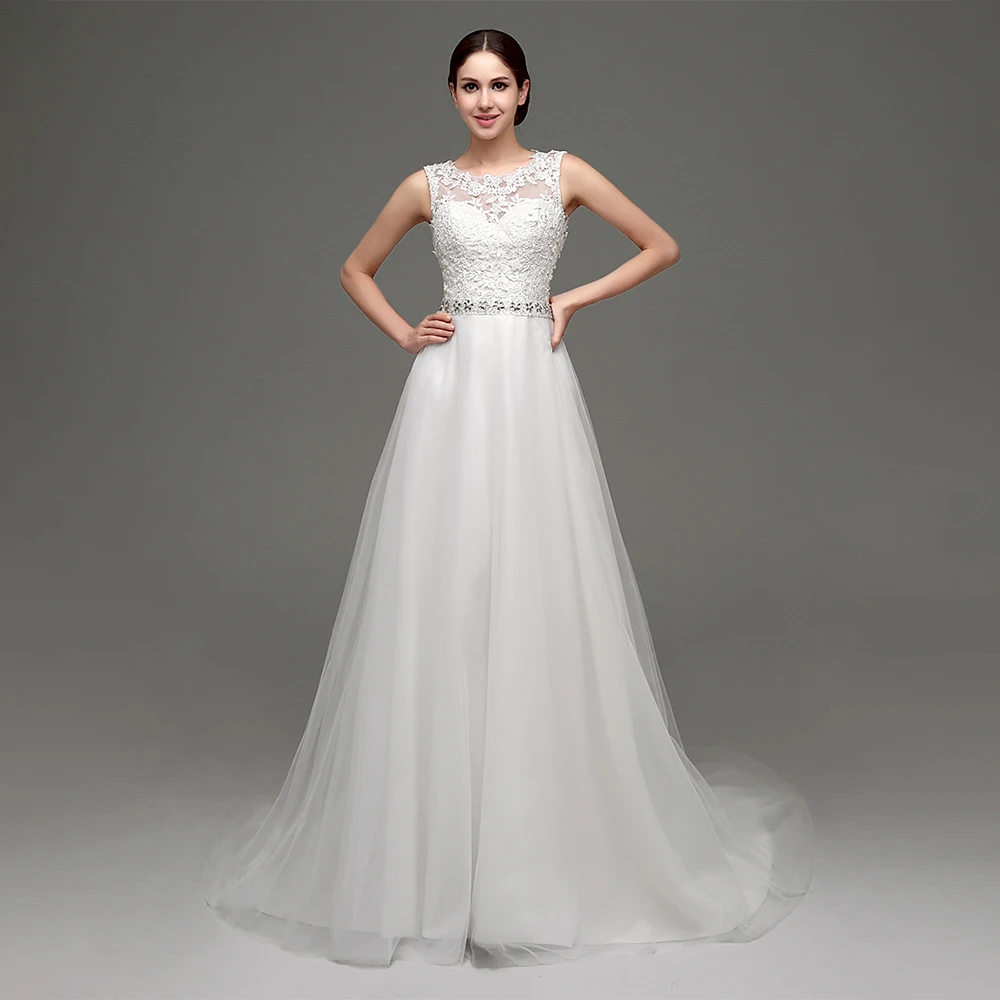 Customized O-neck A-line Sleeveless Beaded Lace Vestidos Elegantes Para Mujer Para Una Boda Dress for Women Robes De Soirée 드레스