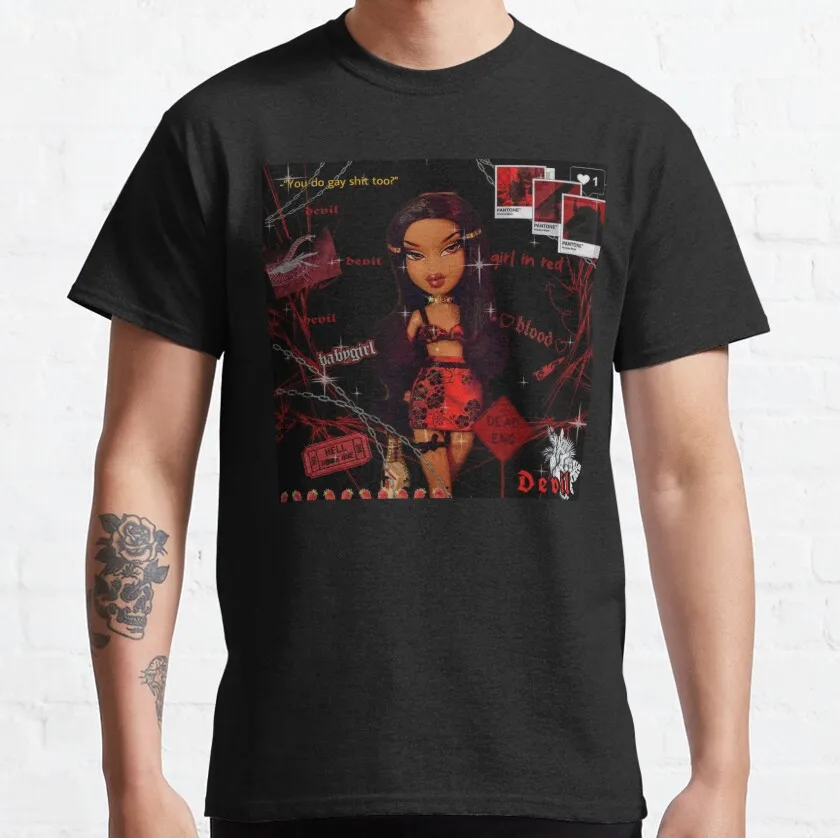 Sasha Clutz Bratz Doll 100% cotton printed t shirt for men 2000s y2k clothes plus size anime shirts graphic tee