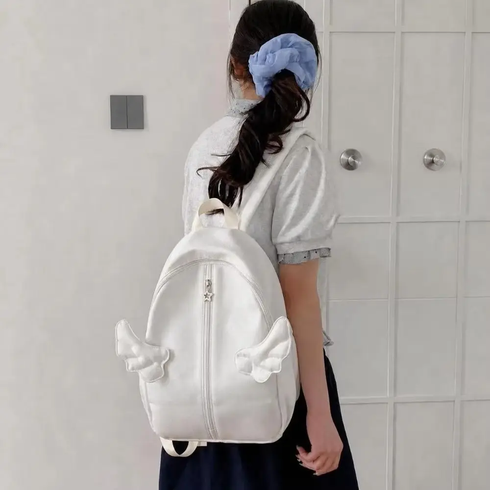 Y2k Süßer Engelsflügel-Rucksack, minimalistisch, mit mehreren Taschen, Nylon-Rucksack, große Kapazität, niedlicher Schulrucksack für Studenten, Alltagsrucksack – Detail 13
