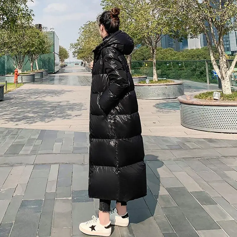 Winter Loose Long Coat Ladies Outwear Thicken Parkas Windproof Glossy Down Cotton Hooded Women Jacket