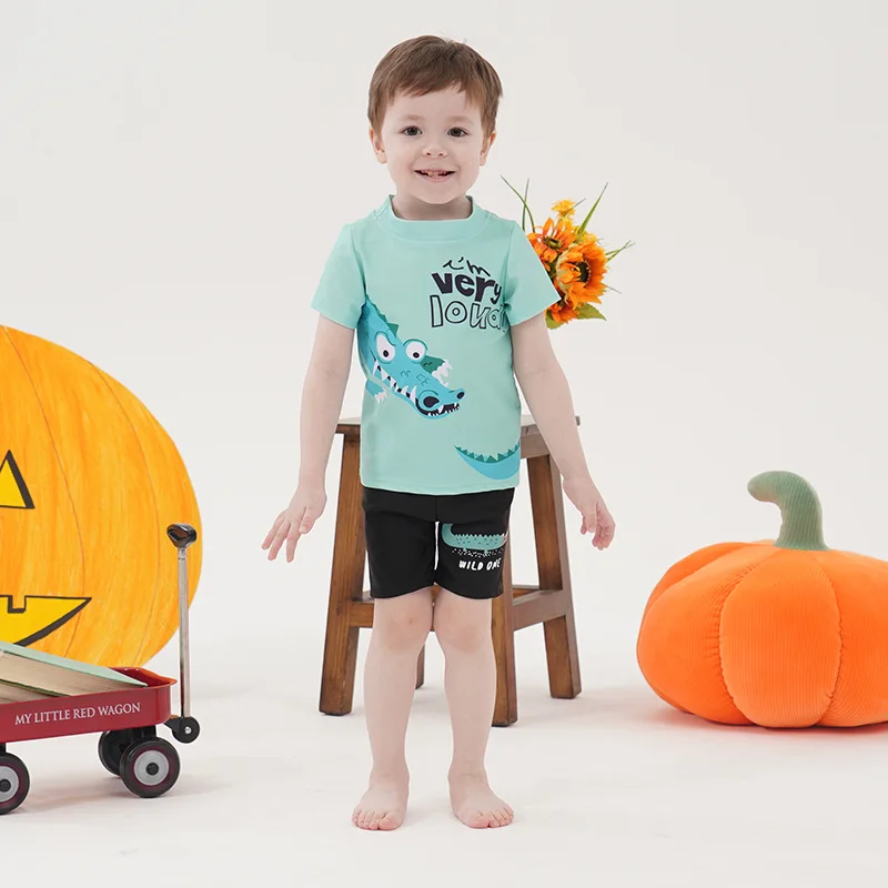 

Детский купальник для мальчиков, разделенный детский купальник с рисунком динозавра, крокодила, комплект из трех предметов, быстросохнущий купальник для плавания для мальчиков