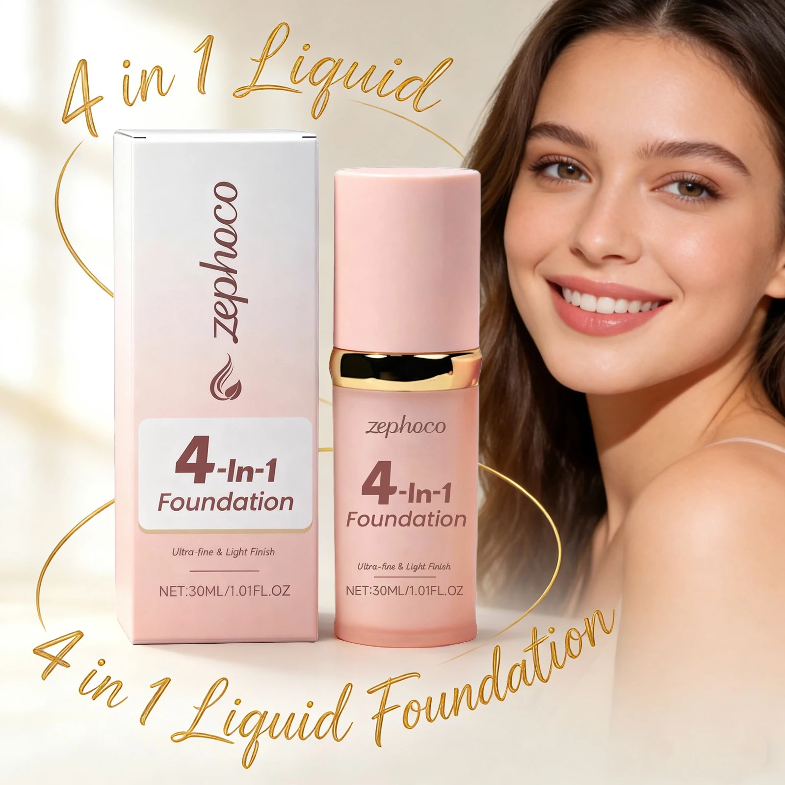 4 in 1 Foundation Liquid High Coverage Sun Protection Long-Lasting Makeup Waterproof Matte Makeup Base Cosmetics
