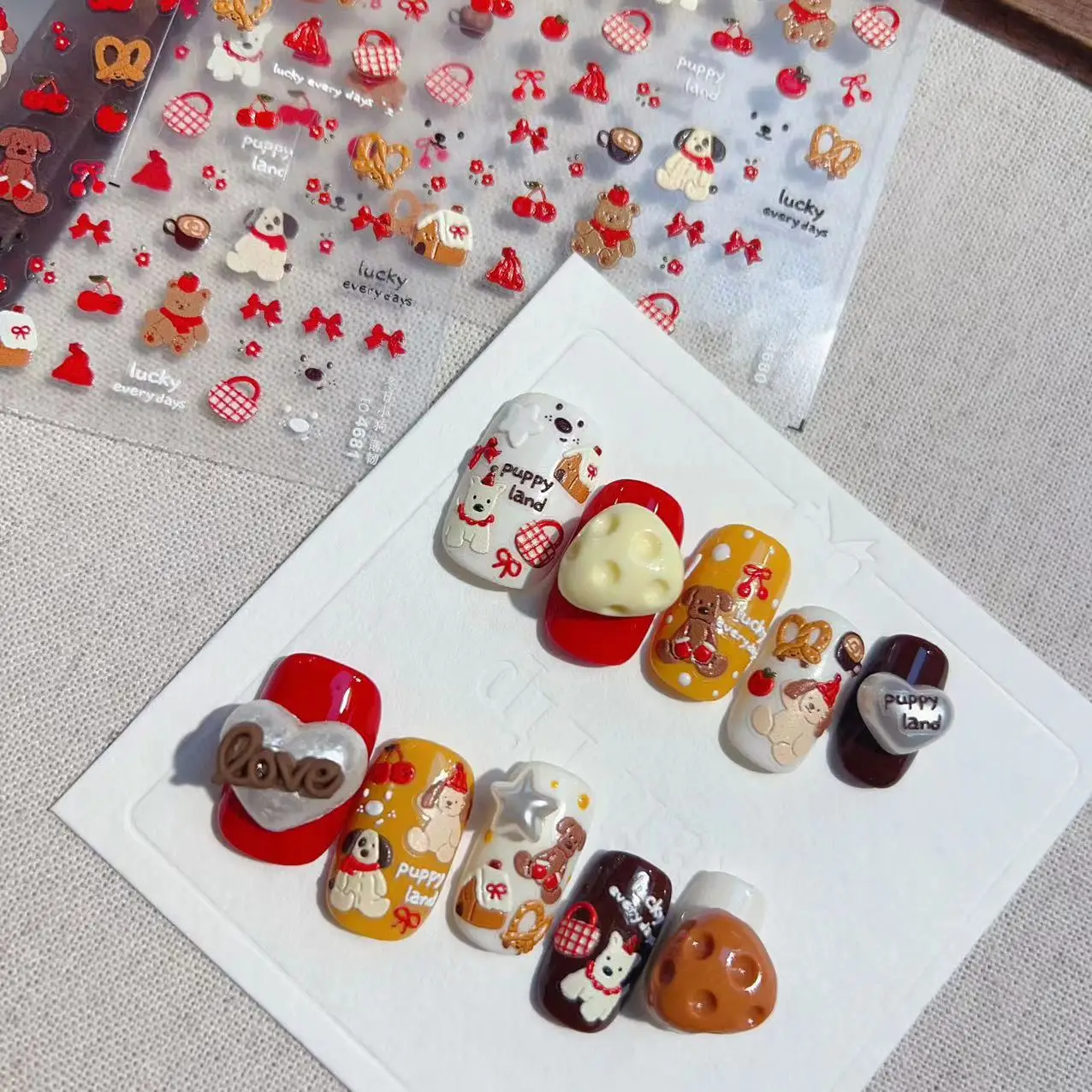 Cute Warm Winter Cat Dog Dessert High Quality Nail Stickers Art Decorations Design T-4681