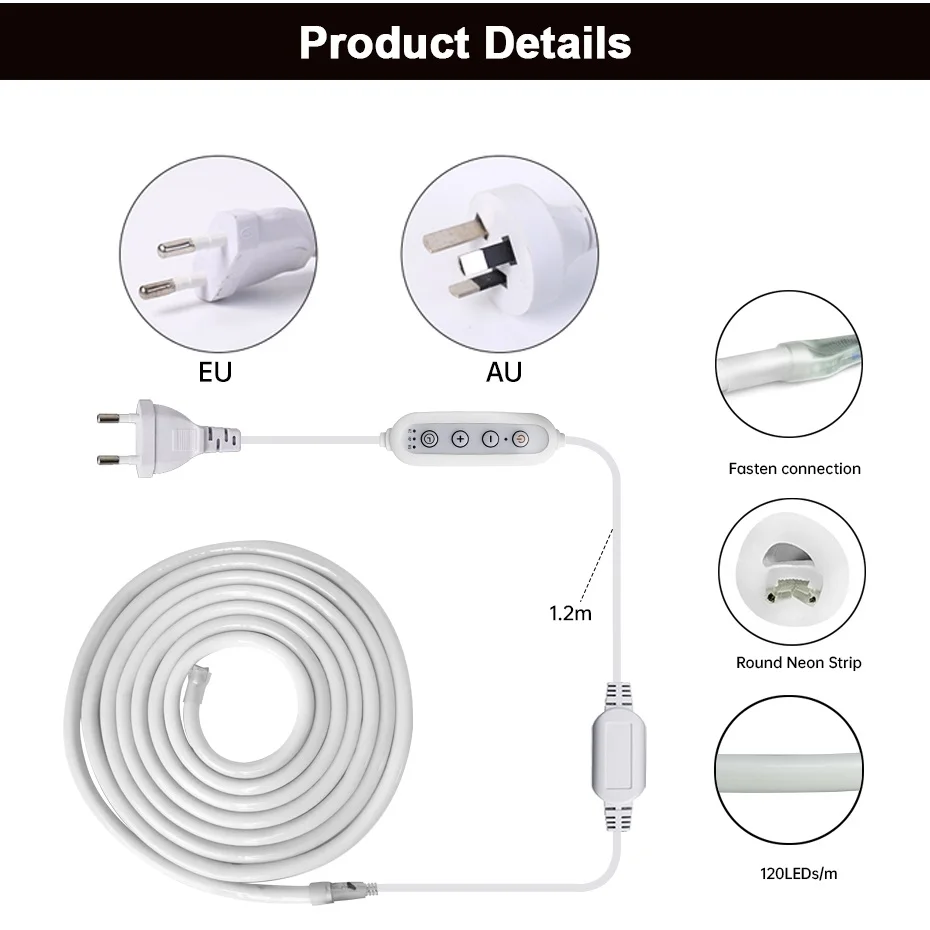 220V Round Led Neon Light with Dimmable Timing Plug EU AU White Red Green Blue Pink Waterproof Led Neon Strip For Outdoor Garden
