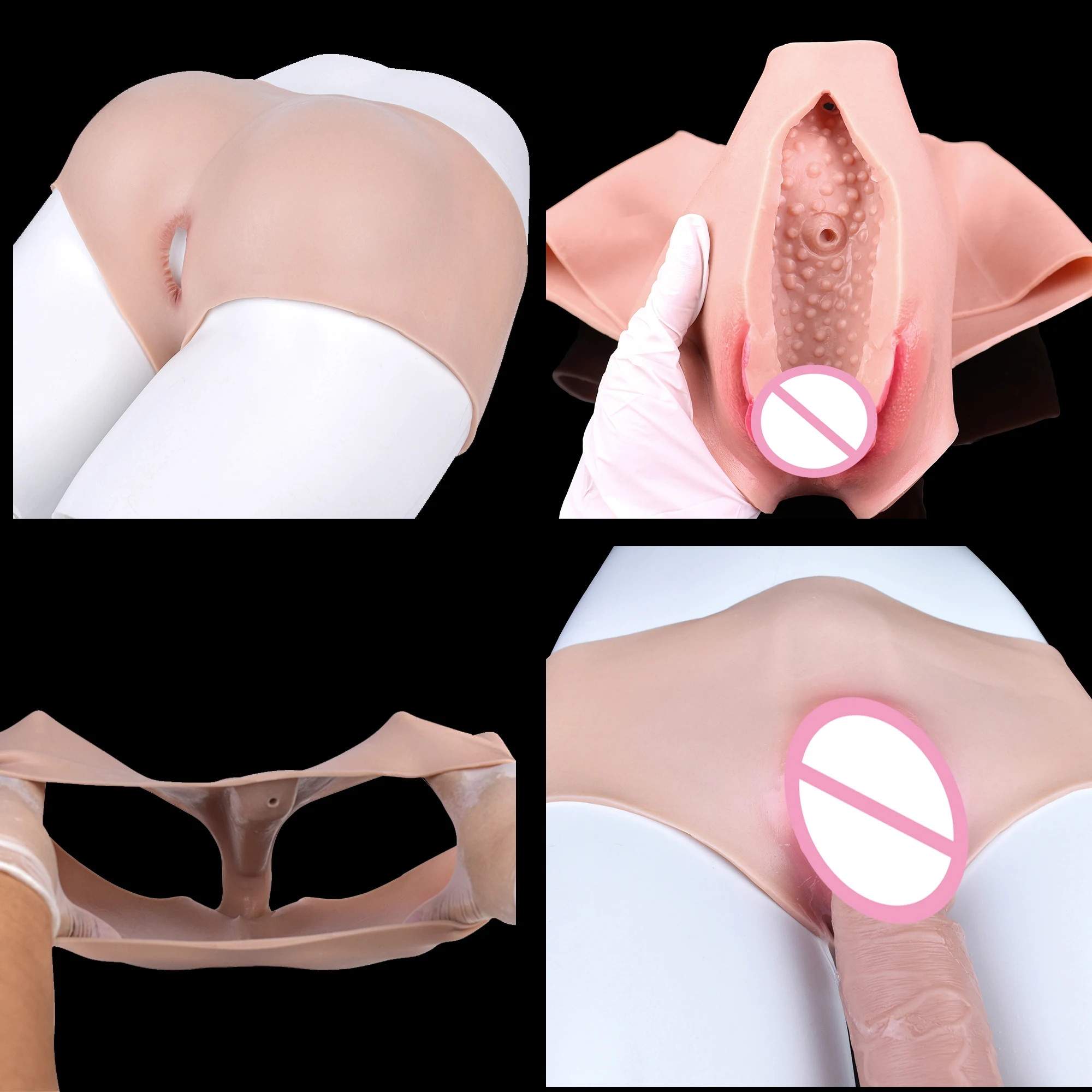 FAAK Silicone Insertable Vagina Panties Realistic Pussy Clitoris Pads Briefs Thongs Men's Hiding Gaff for Transgender Adult toys view 5