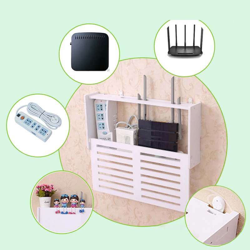 Wifi Router Storage Box Power Plug Wire Organizers Case TV Set Top Box Wall Mount Power Strip Switch Shelf-Hanging Plug Bracket