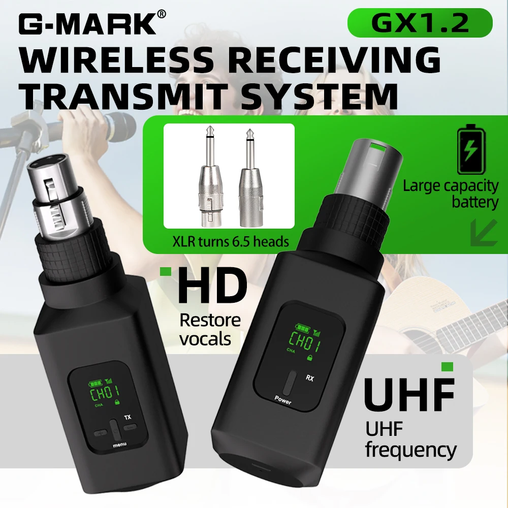 

Wireless Microphone System G-MARK GX1.2 2.4G XLR Adapter 16 Channels Audio Transmitter And Receiver For Audio Mixer PA Speaker