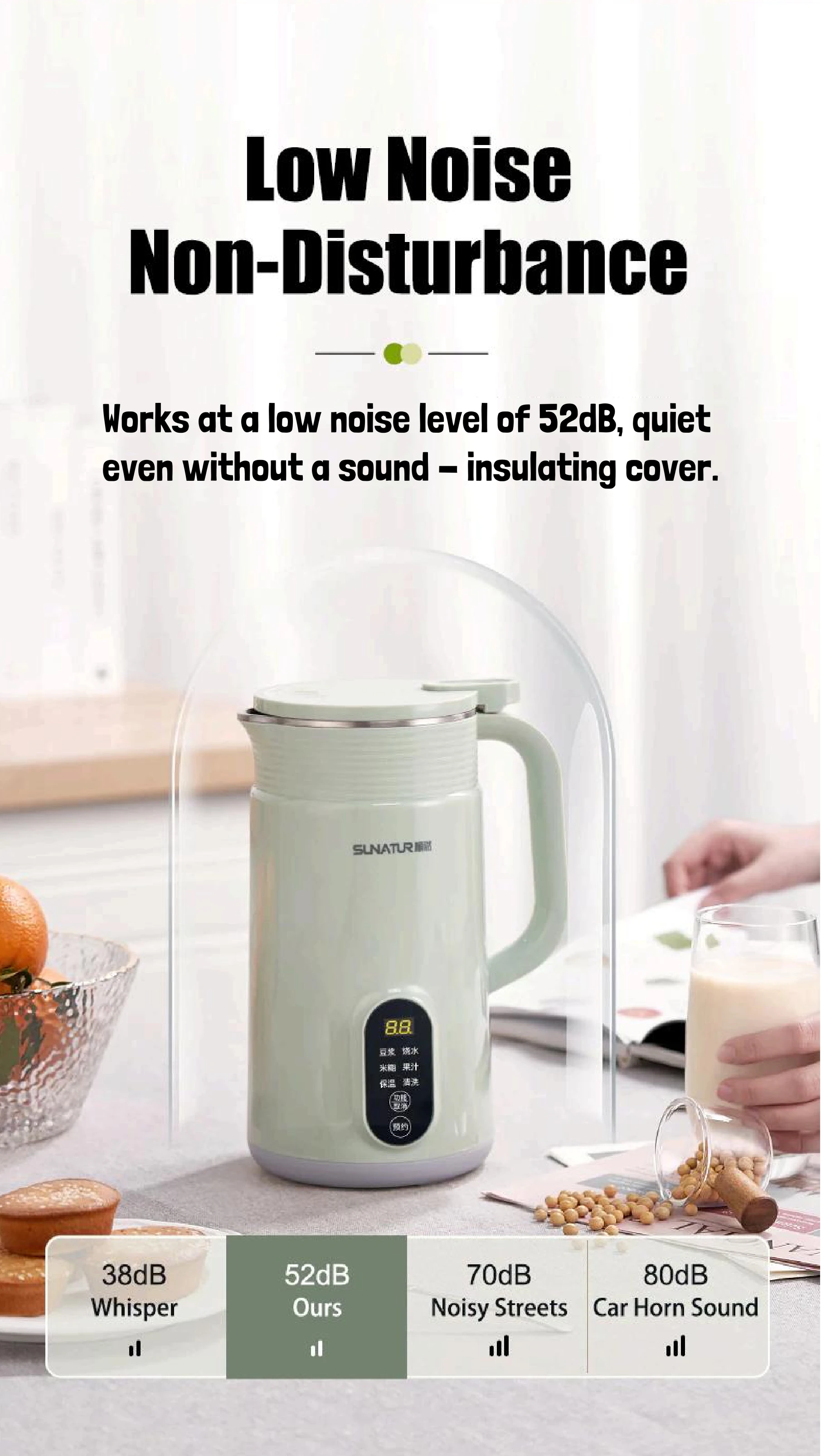 SUNATUR 600w Soybean Milk Maker - 800ml Heated Wall Breaking Machine, for Nut Vegetable (HB-B6K)