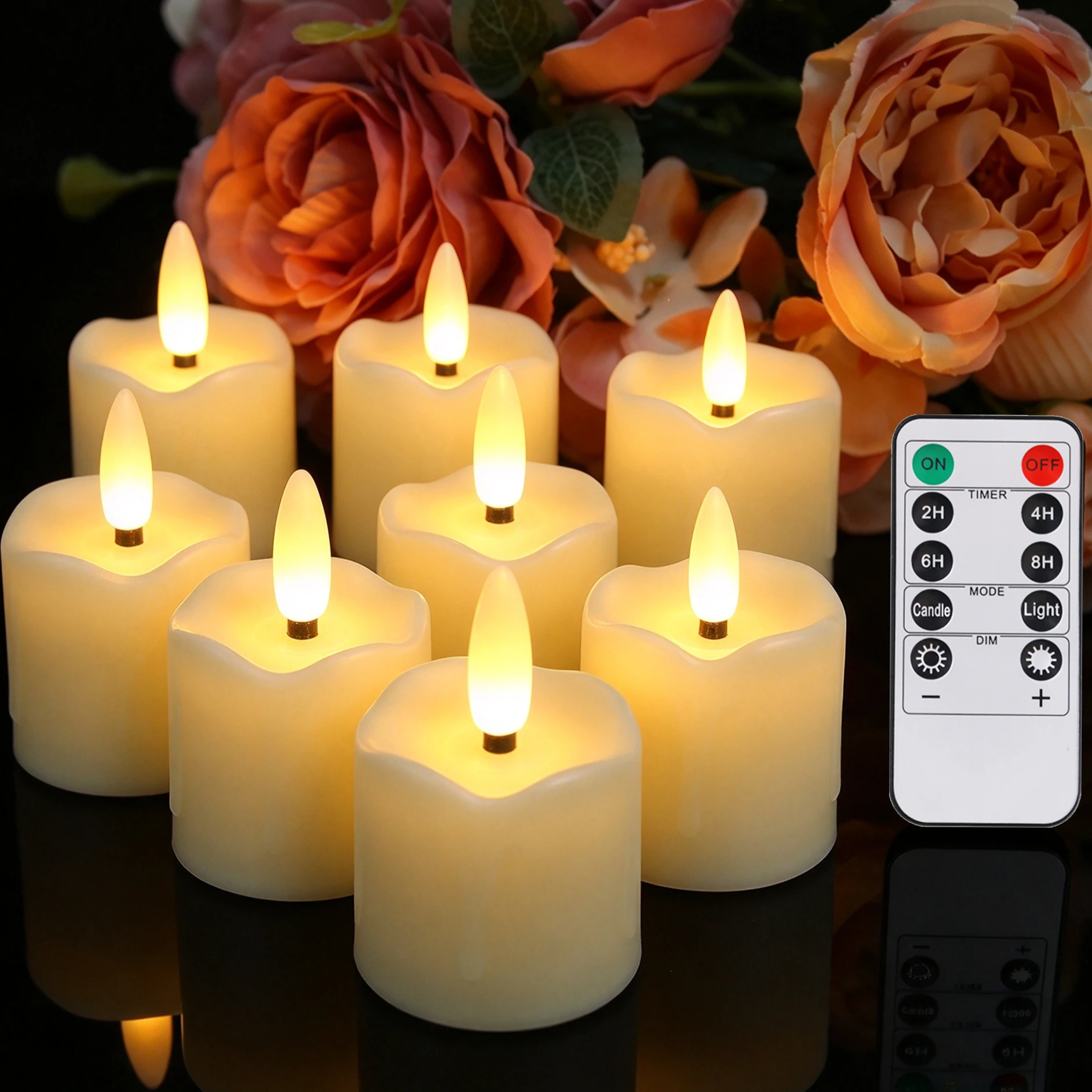 6Pc Flameless LED Candles with Remote Real Wax Flickering Tea Lights Brightness Adjustable Candle for Christmas Halloween Decor