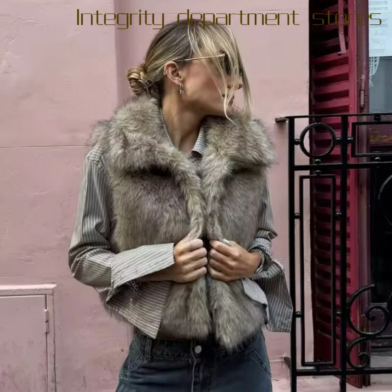 

Casual Cotton Jaet Stand Collar Fur Leather Women's Coat Loose Fit Long Sve ort Length with kets Autumn Faion