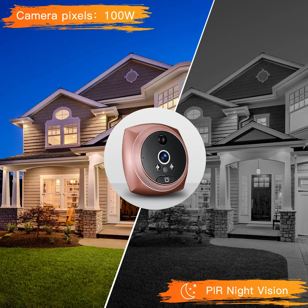 Peephole Video Campainha com Detecção de Movimento, Campainha Digital, Visão Noturna PIR, Câmera Doméstica Inteligente, 4,3 pol, Novo