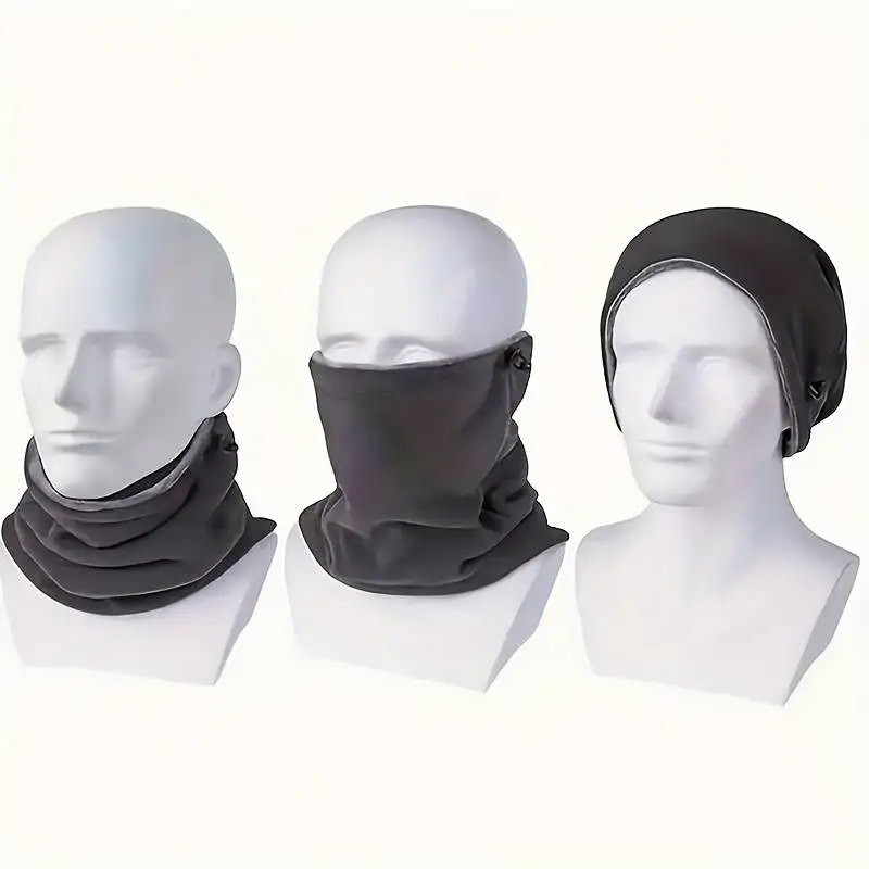 2PC Pure Color Winter Face Mask Multi-use Scarf Cap Neck Warmer Unisex Soft Fabric Face Cover for Cold Weather Protection