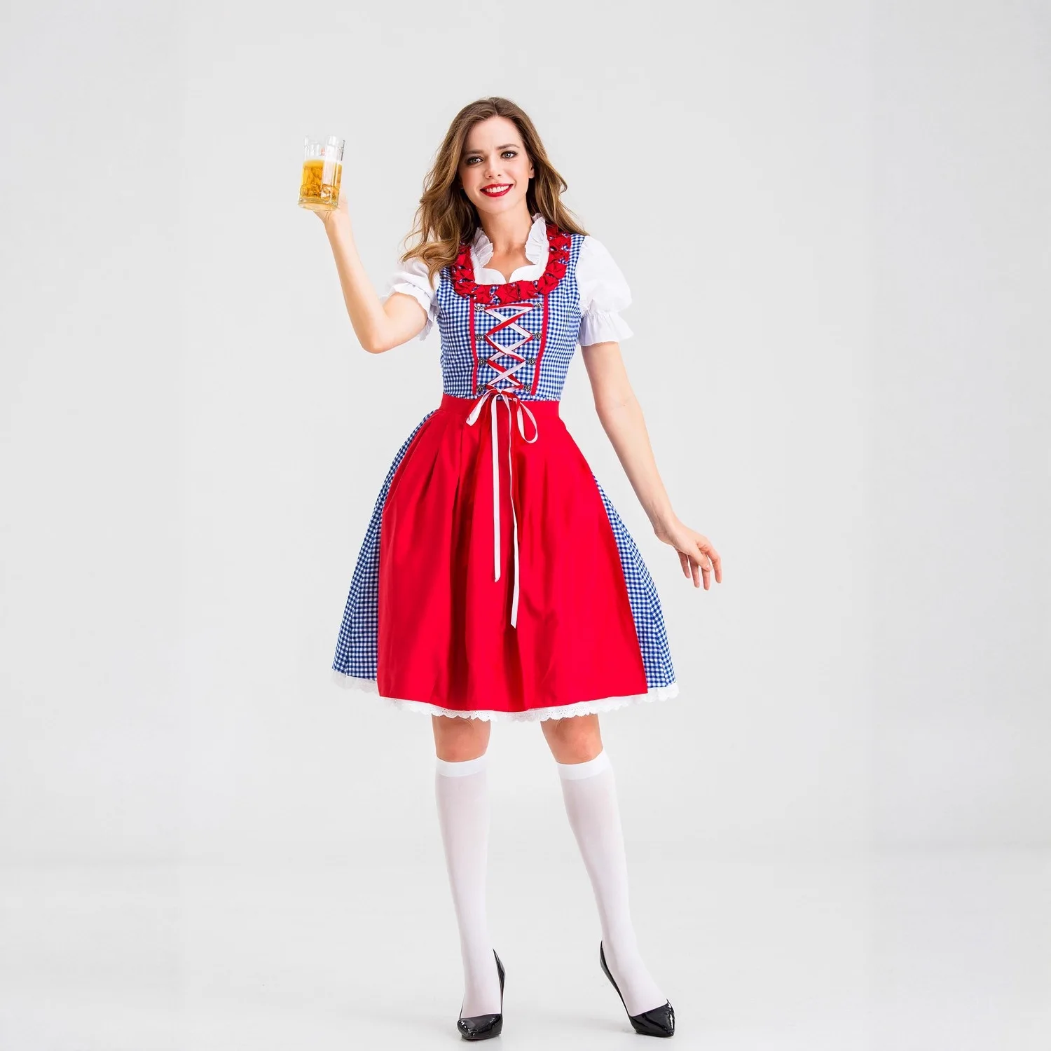 Vestido Dirndl Alemán para Mujer, a Cuadros, Traje Bávaro para Oktoberfest, Fiesta de la Cerveza, Disfraz de Halloween, Cosplay de Sirvienta