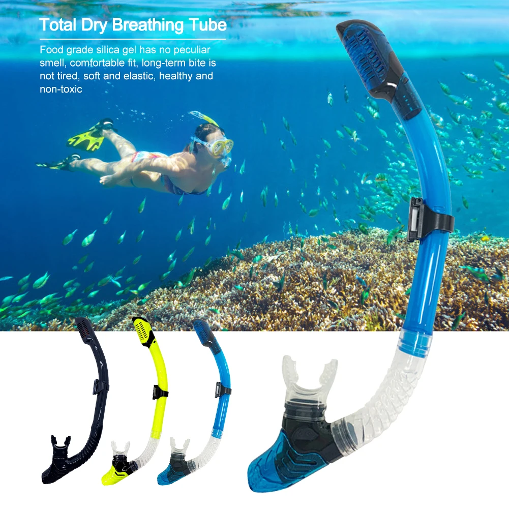 Tubo de respiración en seco con esnórquel de silicona profesional para adultos, Ideal para nadar, bucear, snorkel y deportes acuáticos