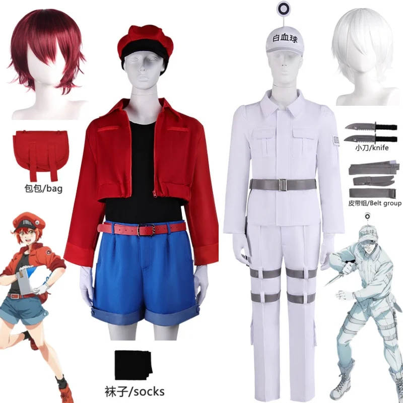 

Anime Cells At Work White Red Blood Cell Cosplay Costume Wig Unisex Suit Full Sets Halloween Comic Exhibition Cos Unifrom