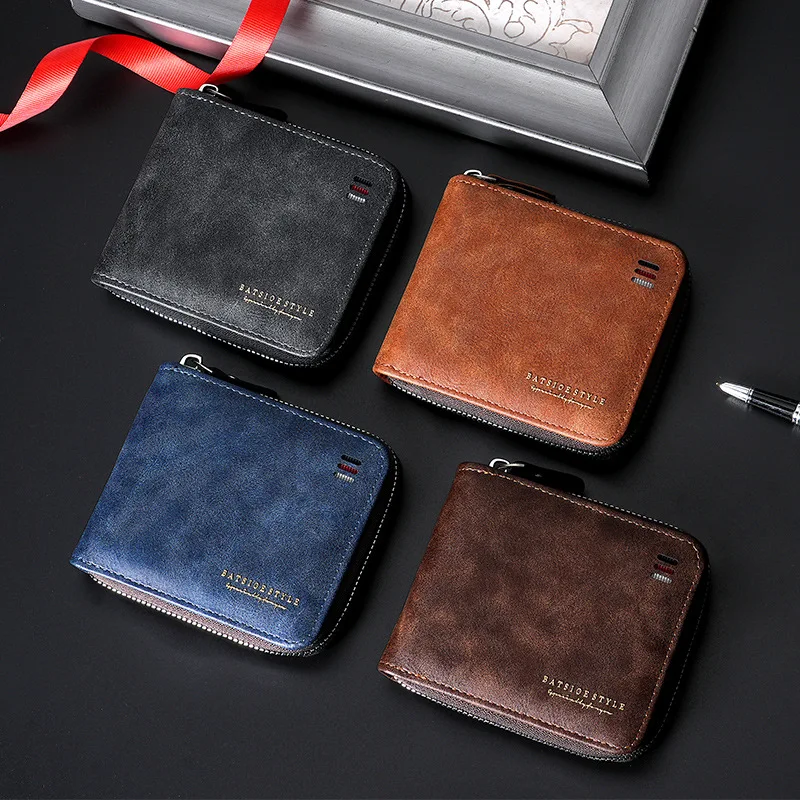 New Style Man Wallet PU Leather Card Holder Purse Zipper Coin Pocket Fashion Men's Short Wallets Portable Billfold Male